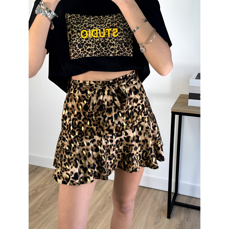 Elena Z leopardmönstrad shortskjol