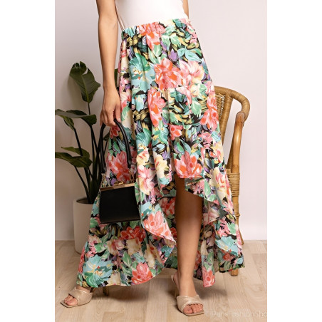 Elena Z svart high low-kjol med blommönster
