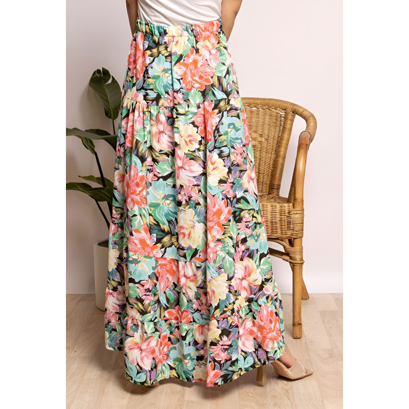 Elena Z svart high low-kjol med blommönster – kuva 3