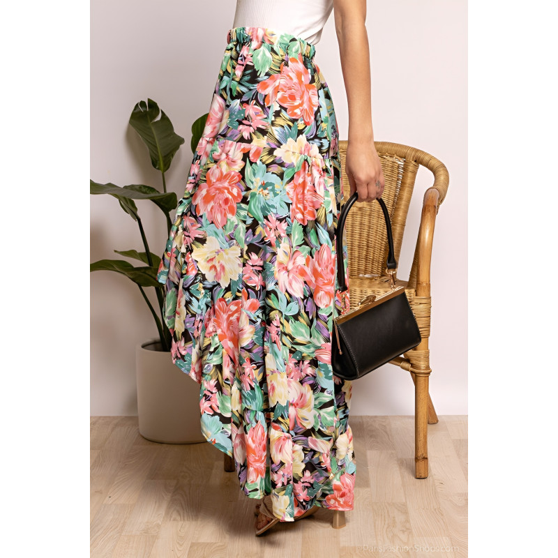 Elena Z svart high low-kjol med blommönster – kuva 4