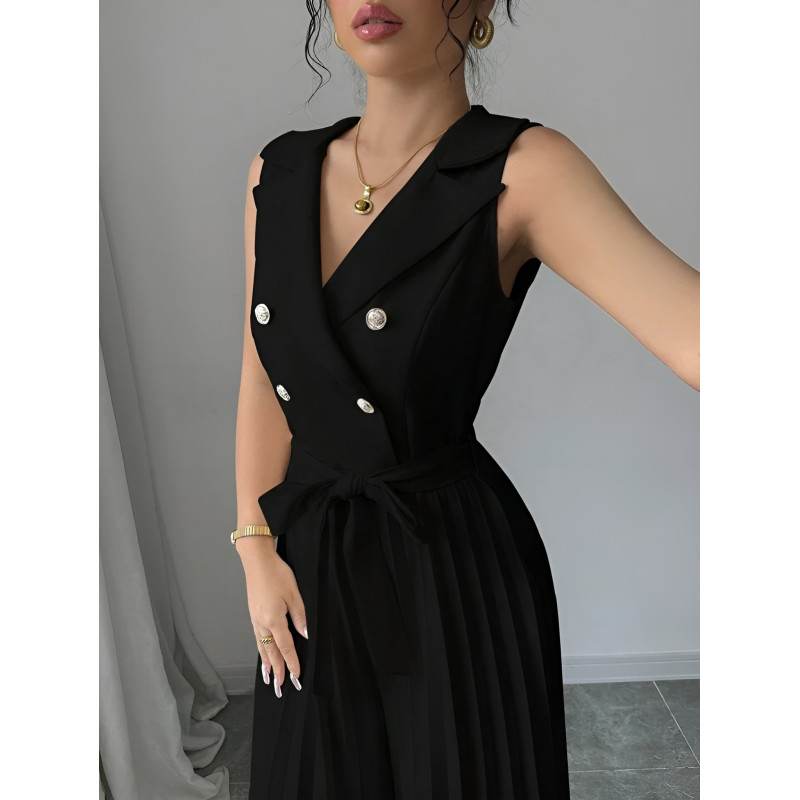 Rosy Days svart jumpsuit med vida byxben och knappar – kuva 3