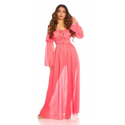 Koralli pitkähihainen off-shoulder mesh-maksimekko