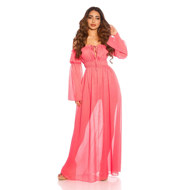 Koralli pitkähihainen off-shoulder mesh-maksimekko
