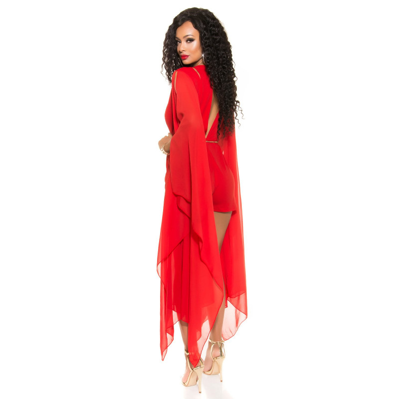 Koucla röd playsuit med chiffongärmar och bälte – kuva 2