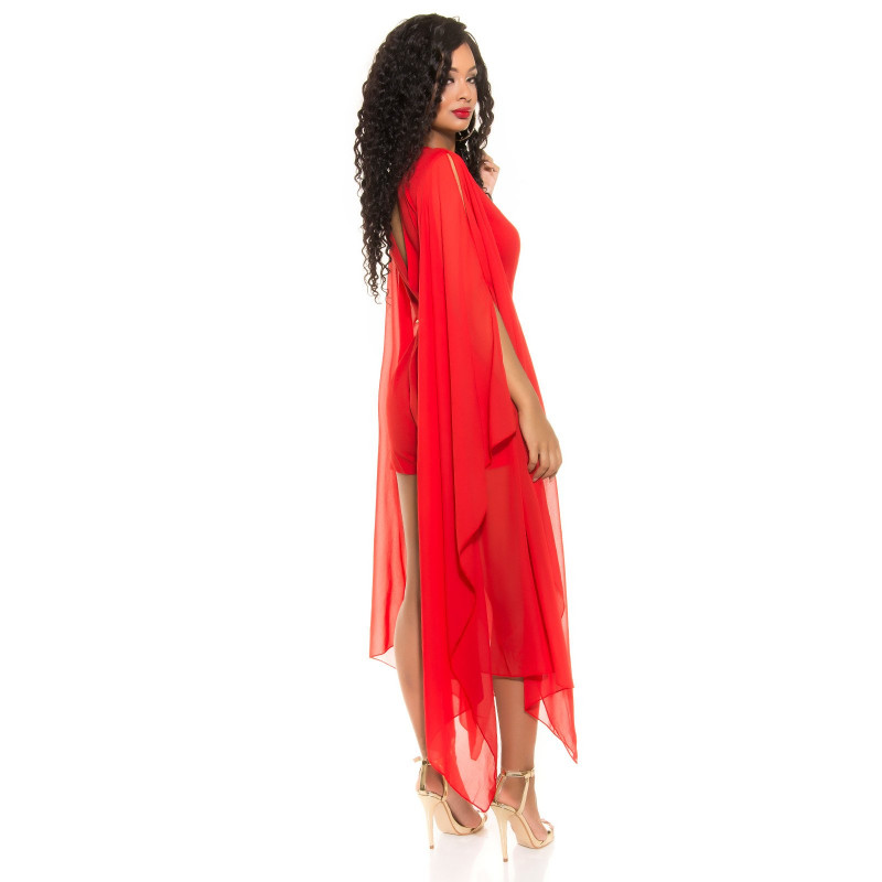 Koucla röd playsuit med chiffongärmar och bälte – kuva 3