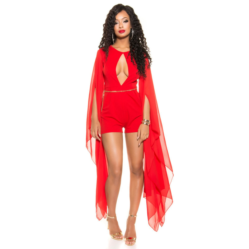 Koucla röd playsuit med chiffongärmar och bälte – kuva 4