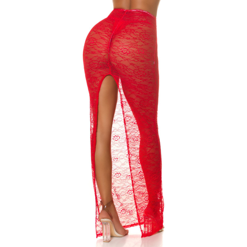 Koucla röd lång spetskjol med slits – kuva 3