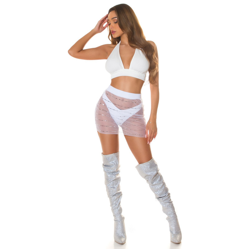 Koucla vit mesh minikjol med glitter – kuva 4