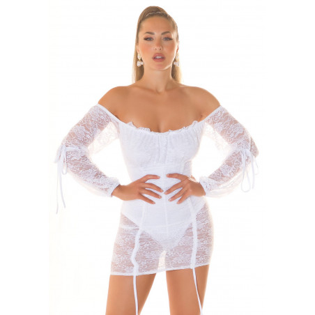 Koucla vit off-shoulder spetsig bodyklänning med band