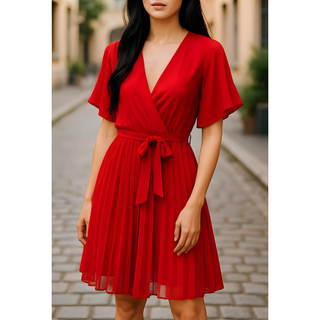 Elle Style Bethany röd kort vecklad klänning med bälte
