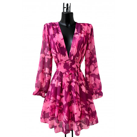 Elle Style Juliette mauve blommönstrad klänning med pärlknappar