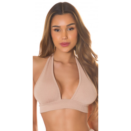 Koucla cappuccino kort halterneck v-ribbtopp