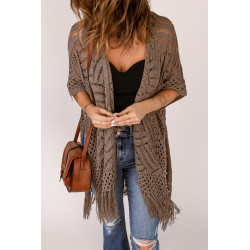Brown crocheted kimono with fringes