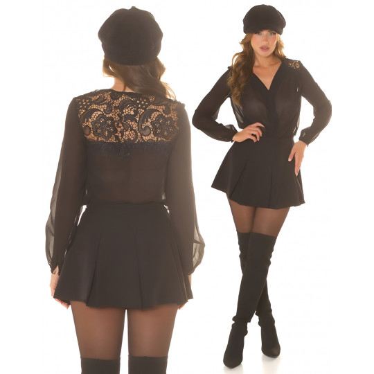 Koucla black lace-orned blouse