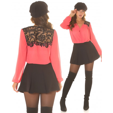 Koucla koralli pitsikoristeinen pusero