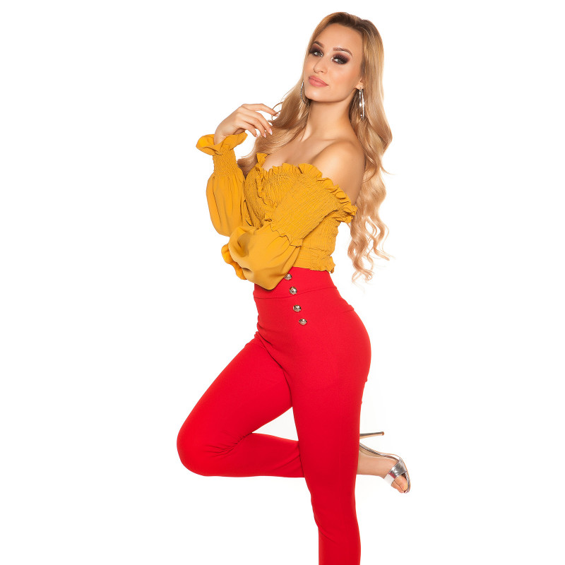 Senapsgul långärmad kort wrap-look latinblus – kuva 2