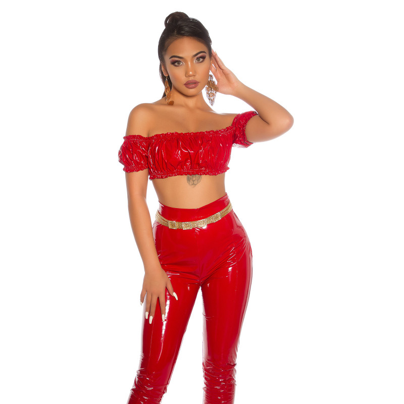 Koucla röd latex look-latinaskjorta – kuva 4