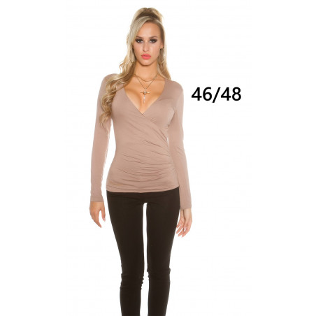 Koucla cappuccino pitkähihainen wrap-look v-paita (plus size)
