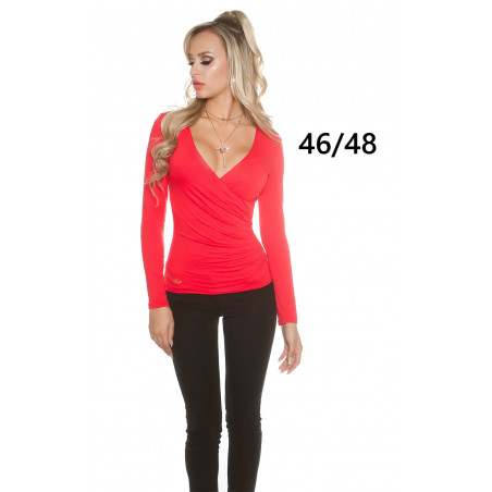 Koucla röd långärmad wrap-look v-tröja (plus size)