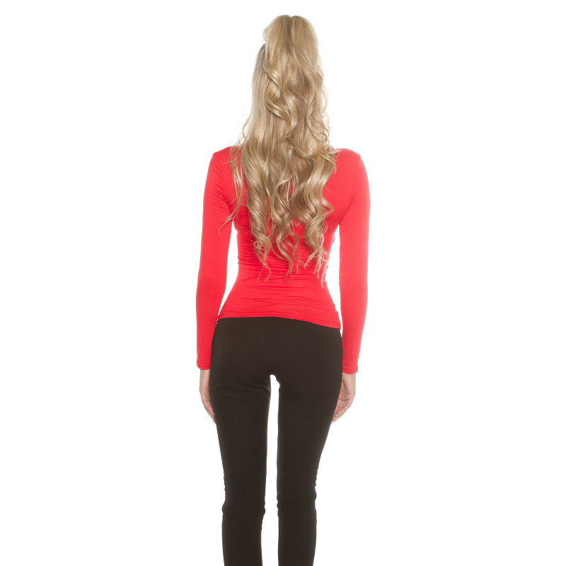 Koucla röd långärmad wrap-look v-tröja (plus size) – kuva 3