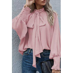 Pink bag-sleeved blouse with bow ties