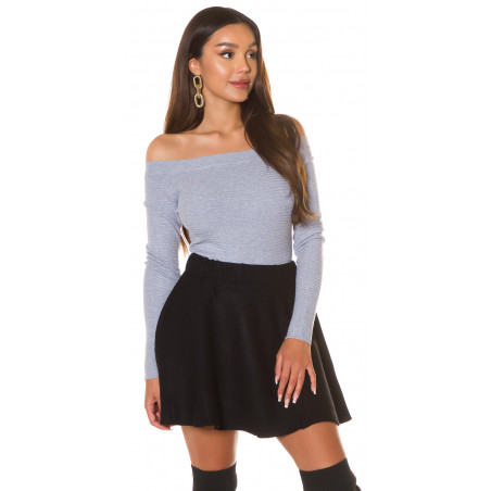 Harmaa basic off-shoulder neule
