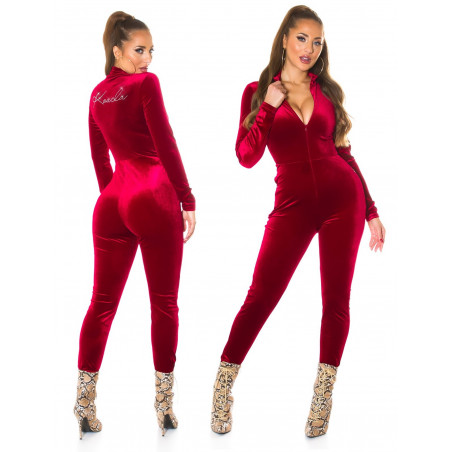 Koucla vinröd sammetsjumpsuit