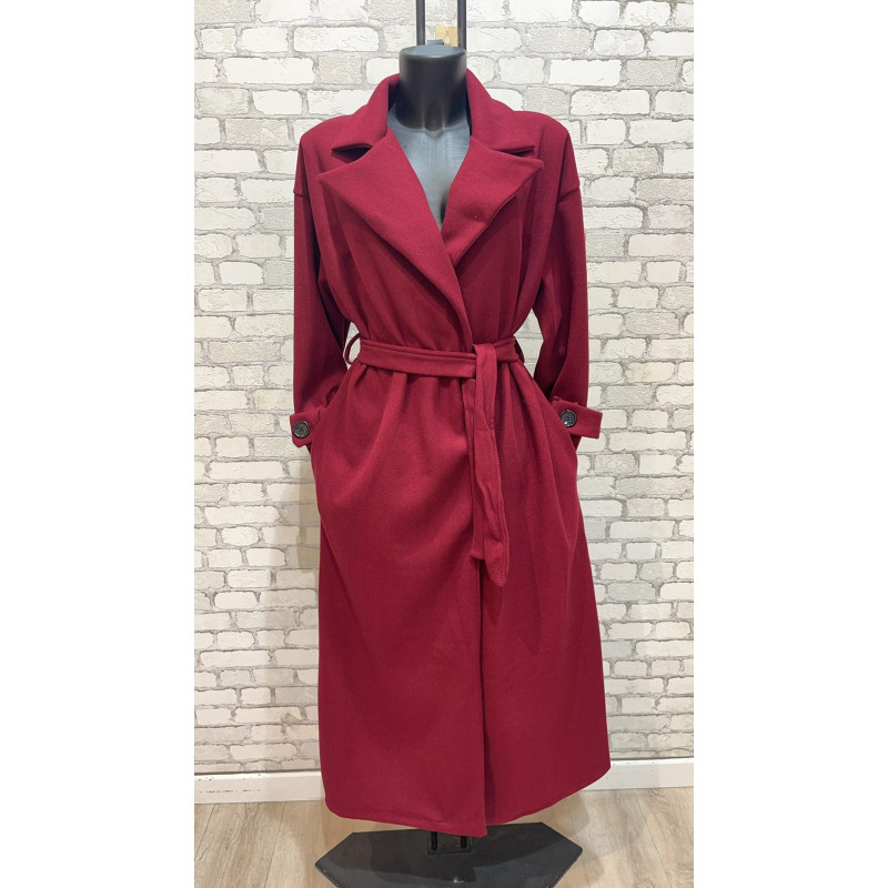 My Style vinröd trenchcoat med skärp – kuva 2