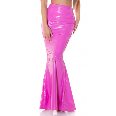Koucla rosa latex look maxikjol med slits