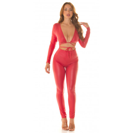 Koucla punainen wetlook catsuit nauhoilla