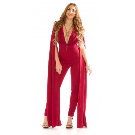 Koucla viininpunainen v-jumpsuit liehuksilla