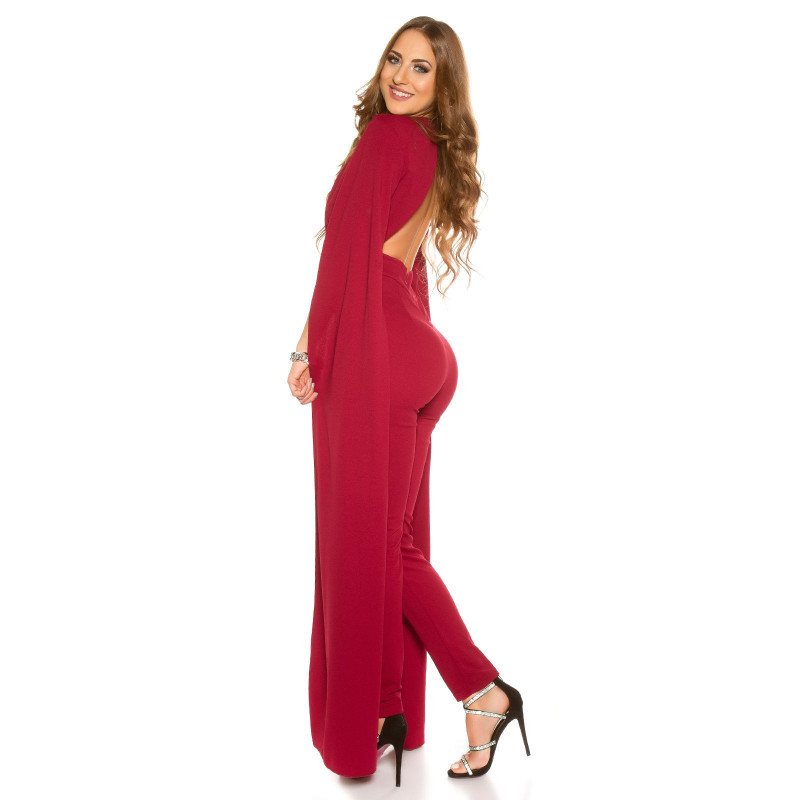 Koucla vinröd v-jumpsuit med volanger – kuva 2