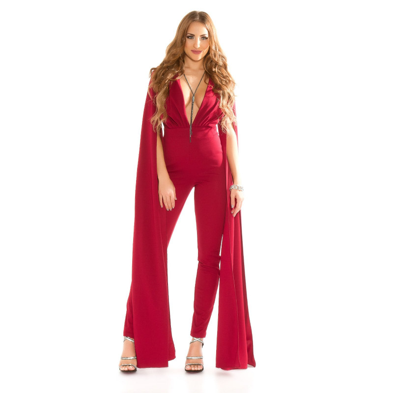 Koucla vinröd v-jumpsuit med volanger – kuva 4