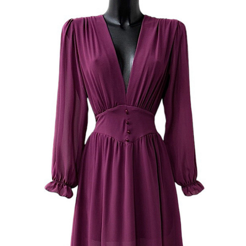 Elle Style Julietta mauve maxiklänning med pärlknappar – kuva 2