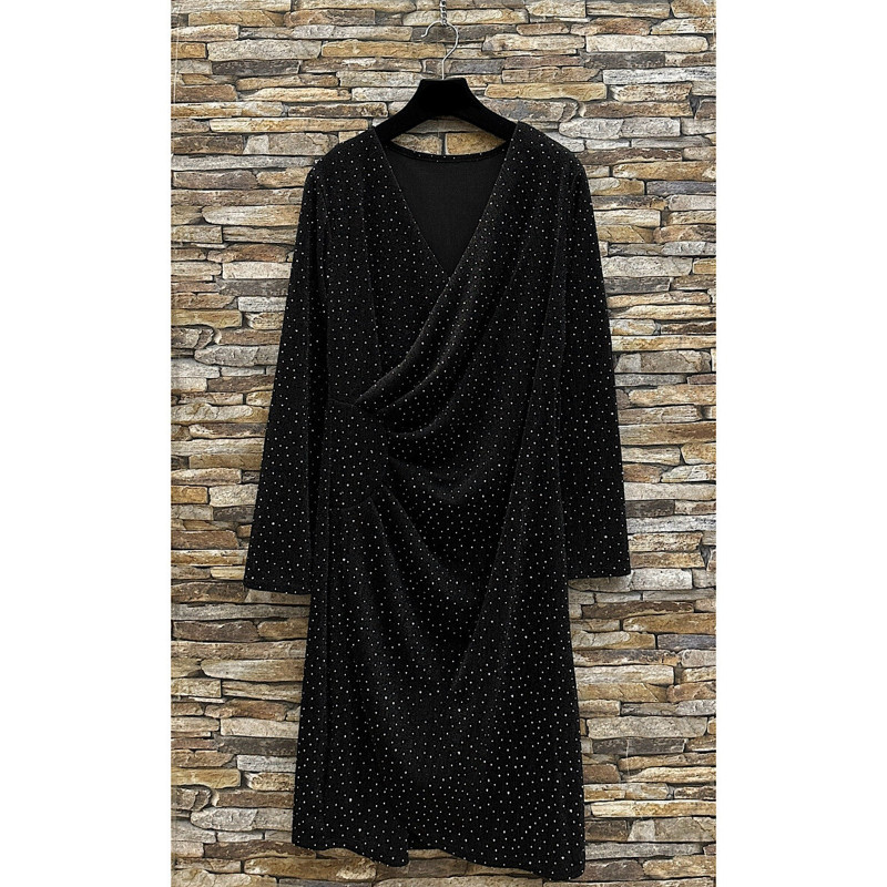 Shibelle svart strassdekorerad wrap-look v-klänning – kuva 4