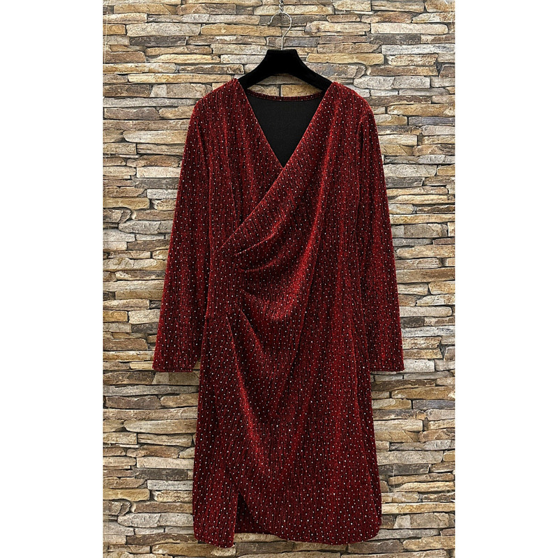 Shibelle röd strassdekorerad wrap-look v-klänning – kuva 3