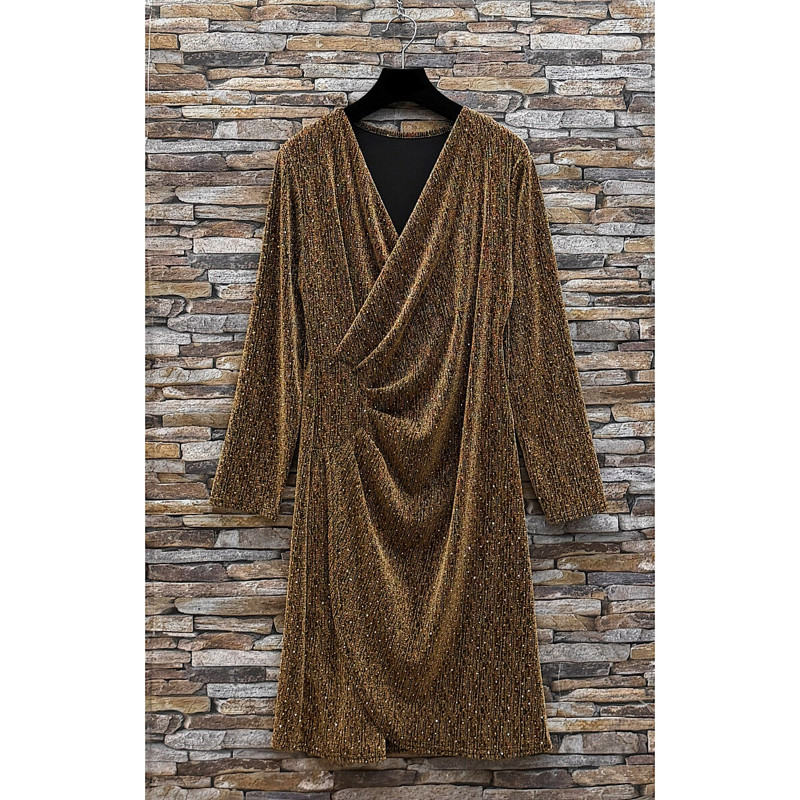 Shibelle guldfärgad strassdekorerad wrap-look v-klänning – kuva 3