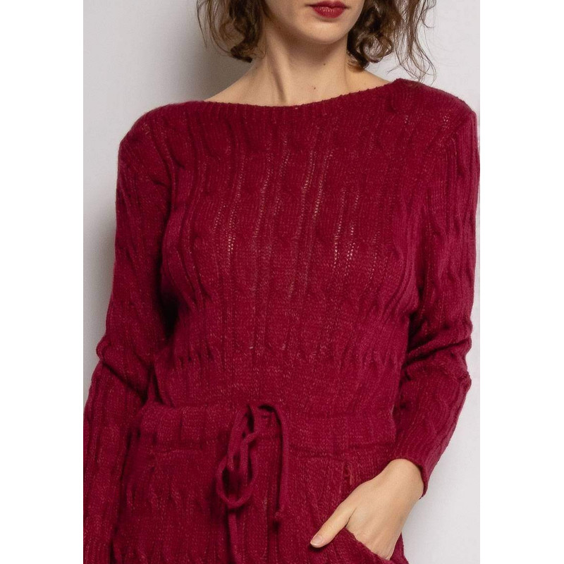 RZ Fashion viininpunainen midineulemekko taskuilla – kuva 4