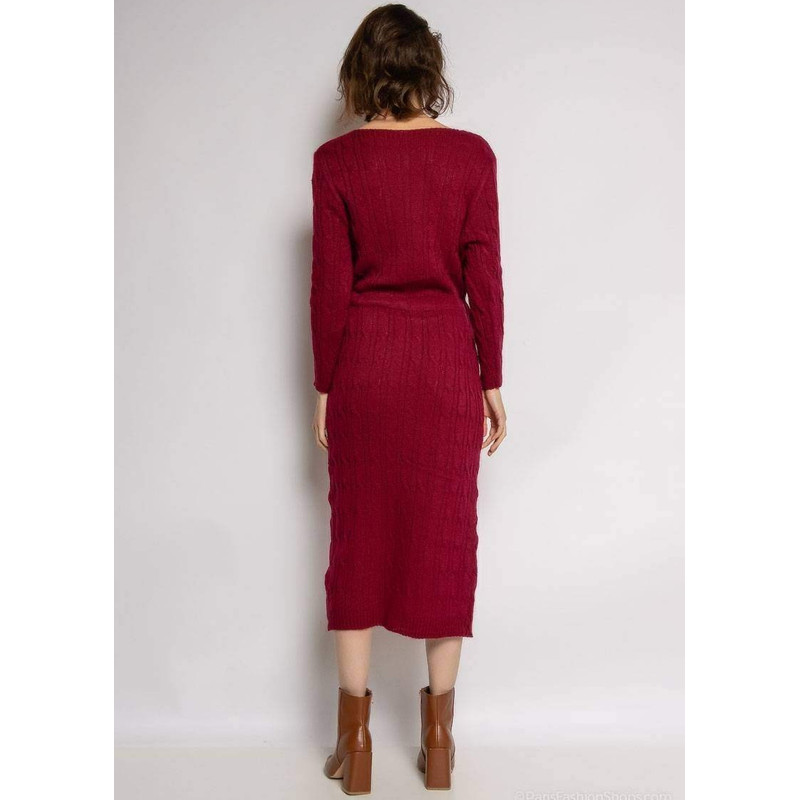 RZ Fashion viininpunainen midineulemekko taskuilla – kuva 3