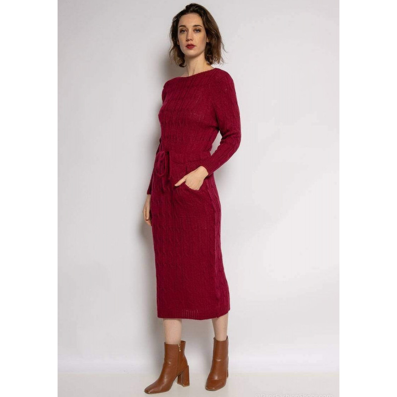 RZ Fashion viininpunainen midineulemekko taskuilla – kuva 2