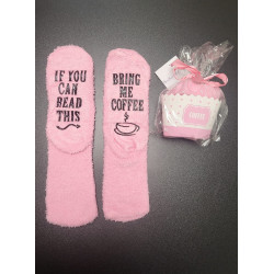 Pink coffee print fluffy socks