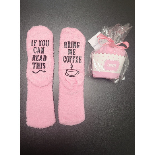Pink coffee print fluffy socks