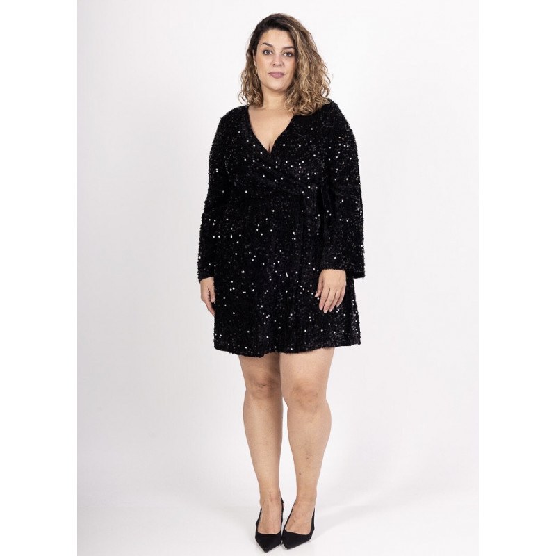 Lilie musta v-paljettimekko (plus size)