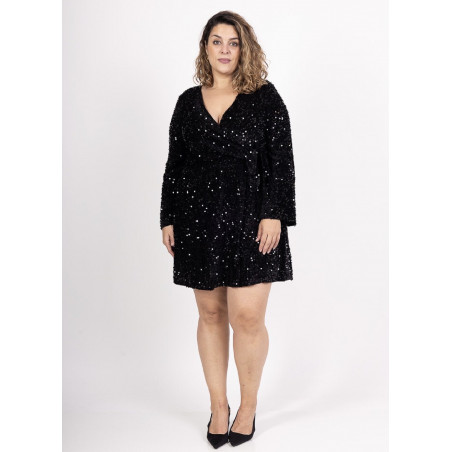 Lilie musta v-paljettimekko (plus size)