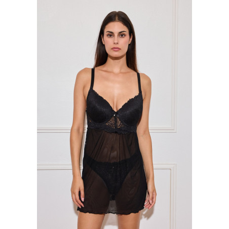 Inoo svart plus size babydoll med spets