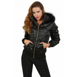 Soisbelle musta talvitakki strassikoristeilla