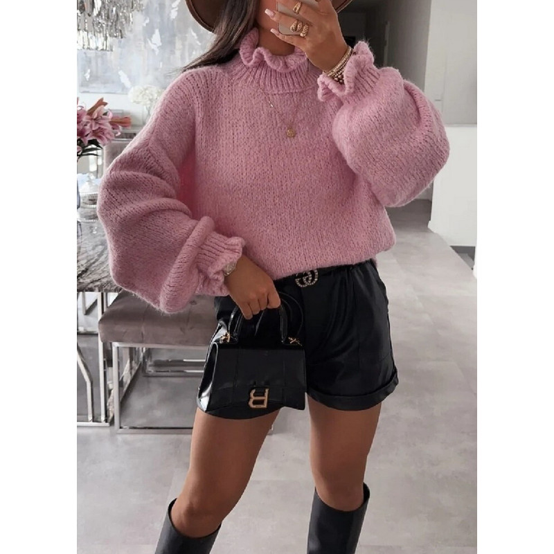 Schilo-Jolie rosa mjuk oversized stickad tröja med ballongärmar – kuva 2