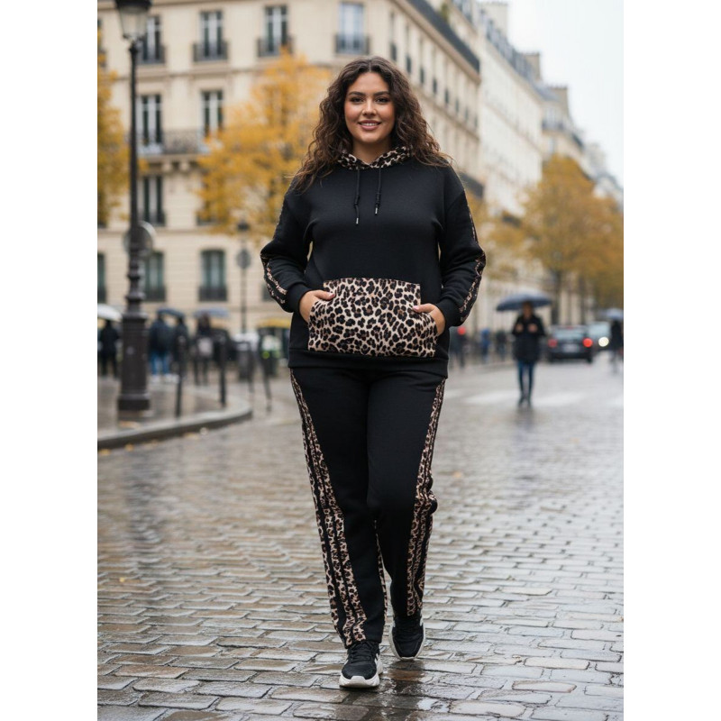 AmyClo musta leopardikuvioinen oloasusetti (plus size) – kuva 2
