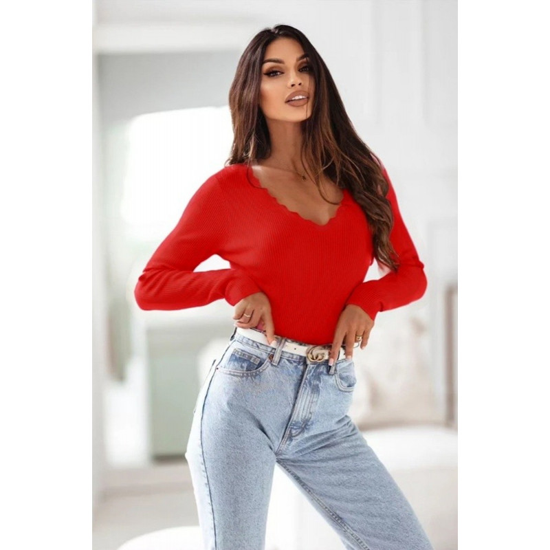 Rosy Days punainen aaltoileva v-neule
