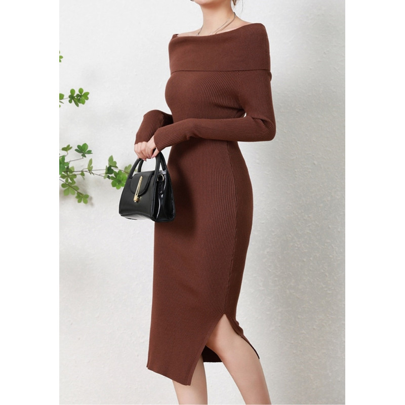 Rosy Days ruskea basic off-shoulder neulemekko – kuva 2